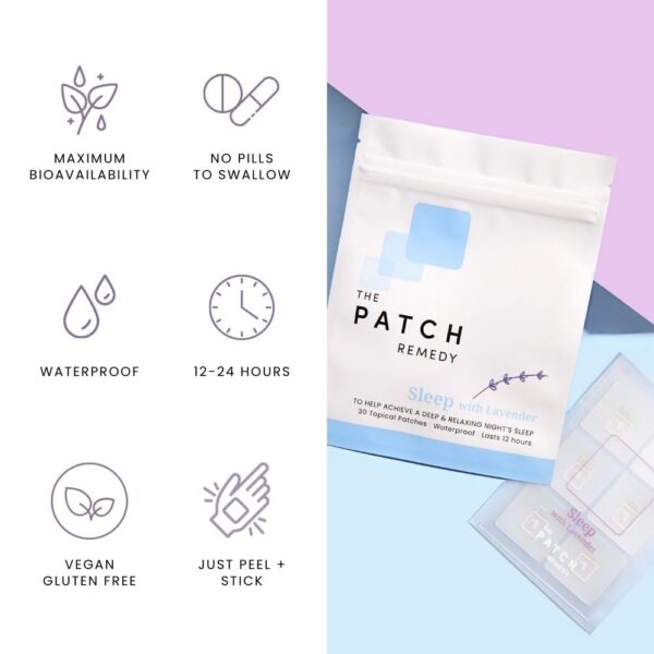 Vista lateral de caja con parches de lavanda