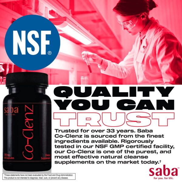 Vista lateral caja Saba Co-Clenz para salud digestiva