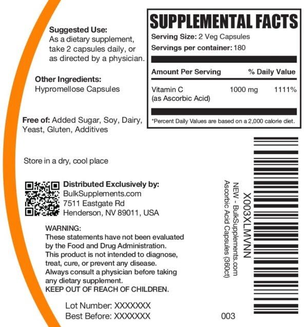 Version 1.0.0 Vista lateral cápsulas BulkSupplements vitamina C ácido ascórbico