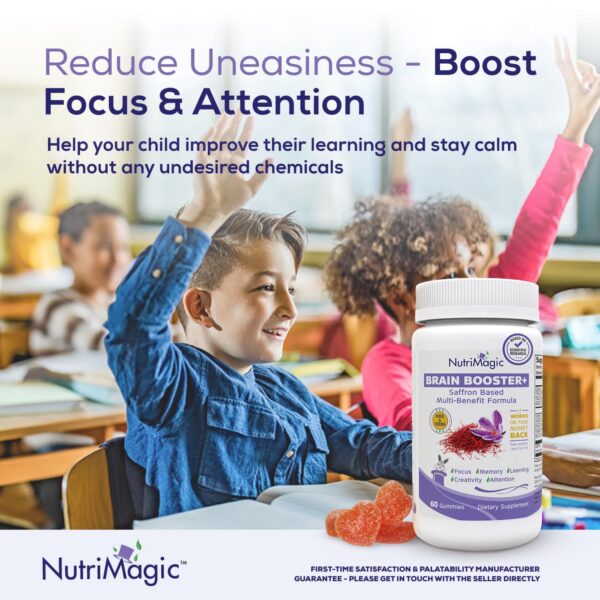 Vista lateral empaque gomitas NutriMagic extracto azafrán niños