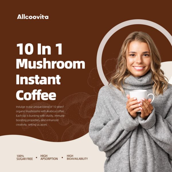 Vista lateral del envase de café de hongos Allcoovita