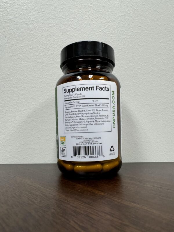 Vista lateral envase polvo inulina y suplementos digestivos Complete Natural