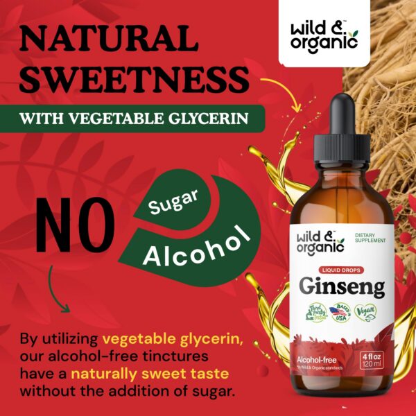 Vista lateral frasco ginseng líquido orgánico Wild & Organic