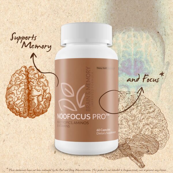 Vista lateral frasco suplemento memoria y enfoque Noofocus Pro