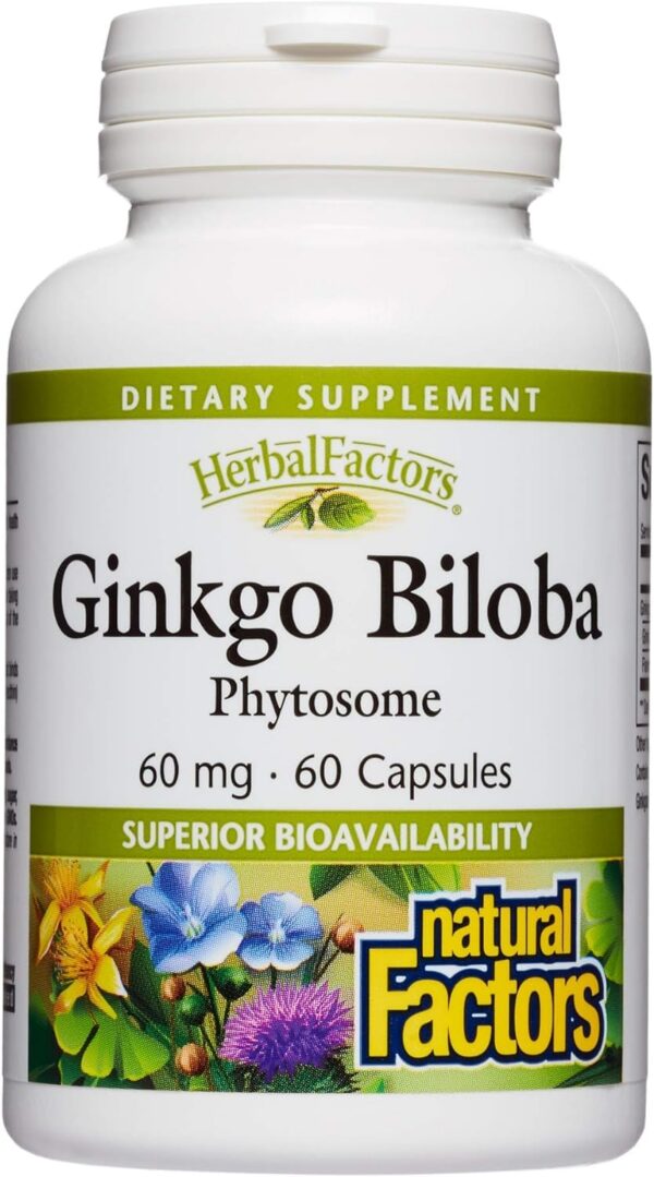 Vista lateral producto ginkgo biloba natural factors cápsulas