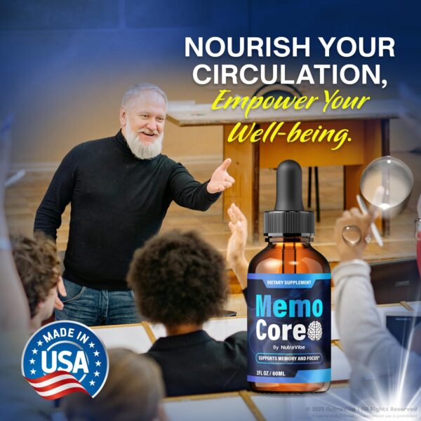 Vista lateral Memo Core gotas suplemento de memoria