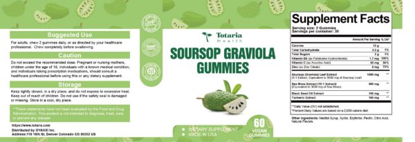 Vista lateral paquete gomitas guanábana Totaria sin azúcar