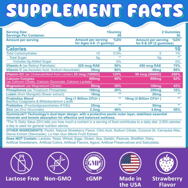 Version 1.0.0 Vista lateral paquete gummies Nextdia probióticos y calcio