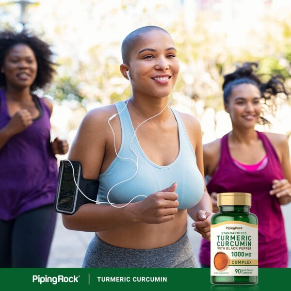 Vista lateral suplemento cúrcuma y pimienta negra Piping Rock