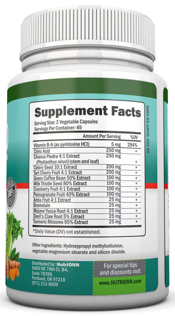 Vista lateral suplemento herbal control ácido úrico NutriONN