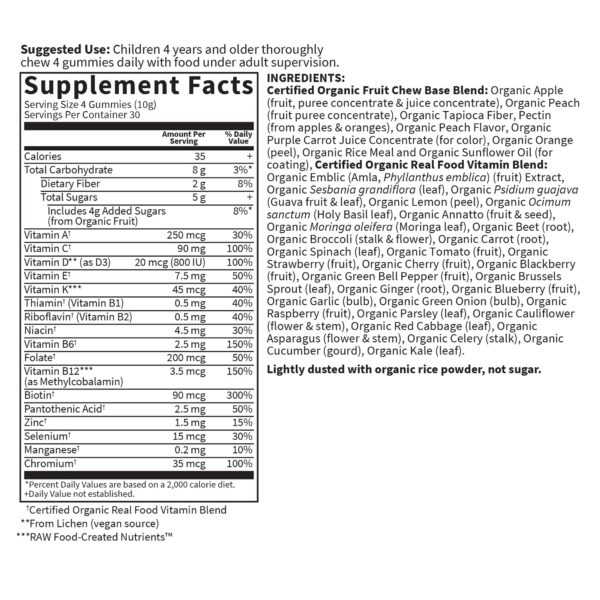 Vista posterior de frasco de gomitas Vitaminas multivitamínicas