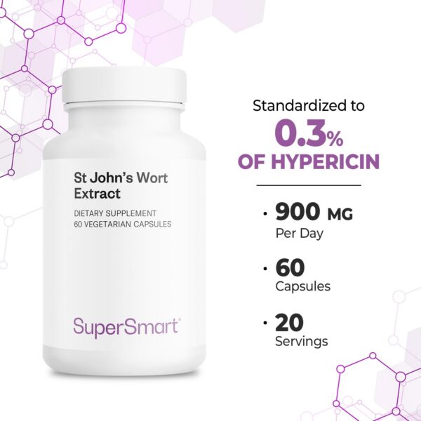 Vista superior del frasco de hierba de san juan Supersmart 900mg