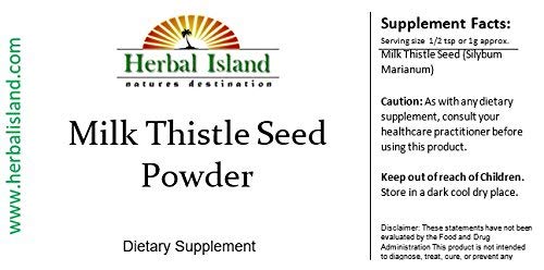 Vista trasera del empaque polvo semillas cardo mariano Herbal Island
