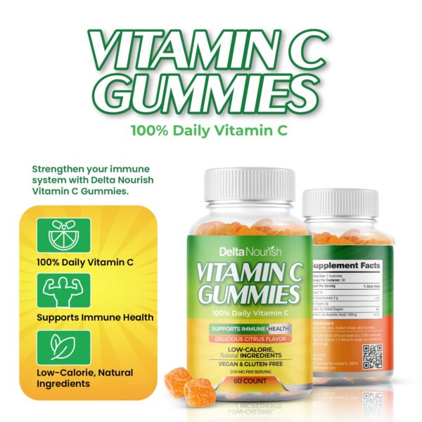 Vista trasera gomitas Delta nourish ingredientes y beneficios