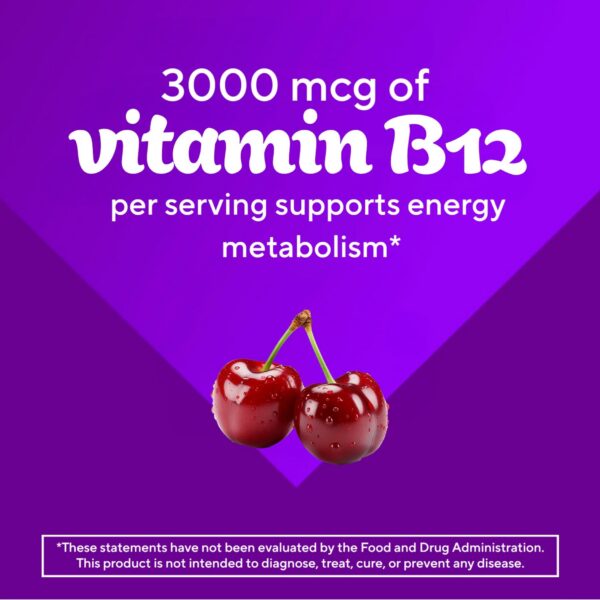 Parte trasera con información nutricional Vitafusion vitamina B12