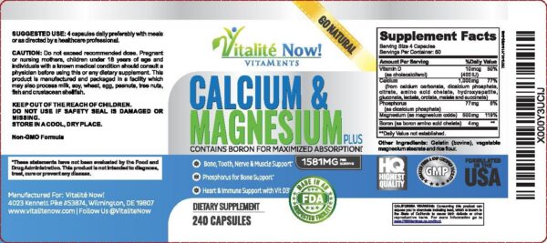 Vitalité Now etiqueta producto calcio magnesio