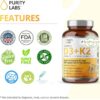 Vitamin D3 K2 Purity Labs para huesos, inmunidad y piel saludable