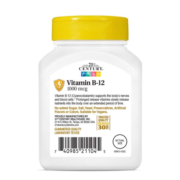 Vitamina B12 21st Century suplemento para salud celular