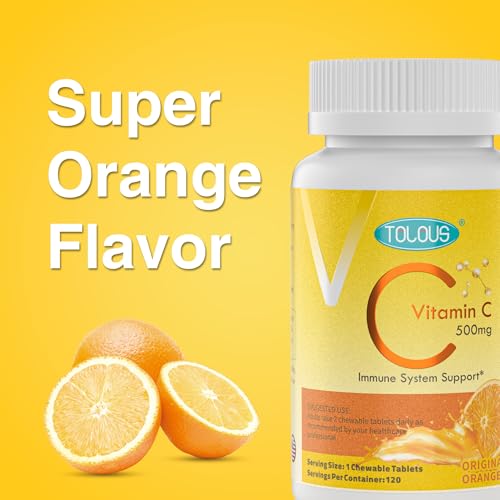 Vitamina C 500 mg TOLOUS sin gluten sabor naranja 120 tabletas
