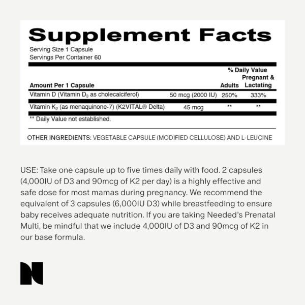 Vitamina prenatal Needed lado empaque