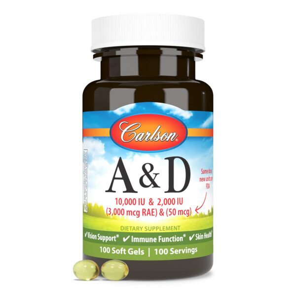 Vitaminas A y D Carlson 100 cápsulas para salud y bienestar