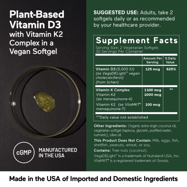 Version 1.0.0 Vitaminas veganas D3 5000 UI K2 con aceite coco oliva natural