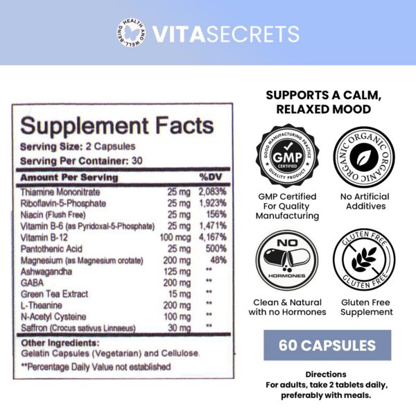 Vitasecrets Calm botella con suplemento para relajación mental