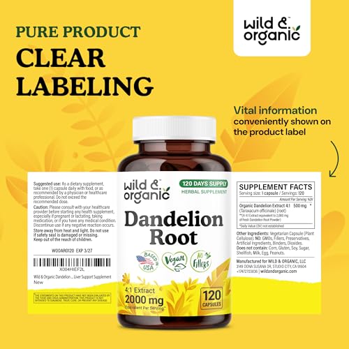 Wild & Organic cápsulas de raíz de diente de león en presentación