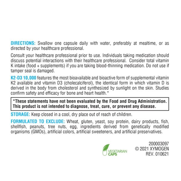 Version 1.0.0 XYMOGEN 120 cápsulas suplemento vitamina d3 k2 para salud