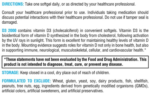 Version 1.0.0 Panel nutricional XYMOGEN D3 2000