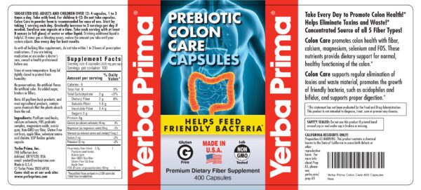 Yerba Prima fórmula colon care prebióticos y fibra natural