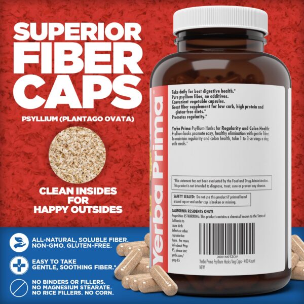 Yerba Prima psyllium cápsulas 400 unidades para regularidad