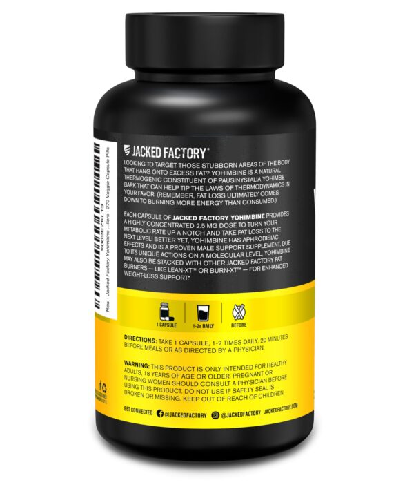 Yohimbina Jacked Factory suplemento sin rellenos y cápsulas vegetarianas