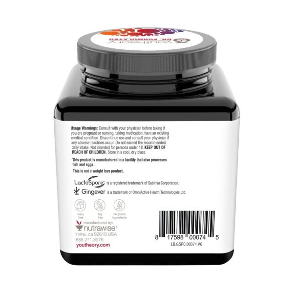 Youtheory probiótico acción doble sin gluten y soja