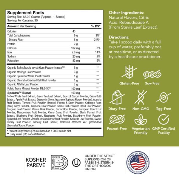 Zahler Core Greens superalimento polvo para detox y energía diaria