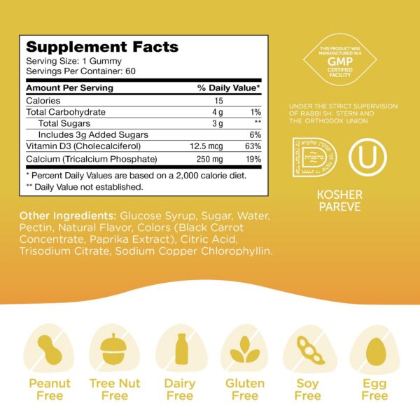 Etiqueta de ingredientes Zahler Yummy Kids Calcium Gummies