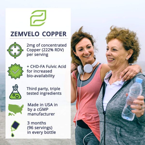 Frasco de cobre quelado Zemvelo en fondo neutro