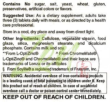 Detalle ingredientes Zen Supplements multivitamínico para hombres 90 tabletas