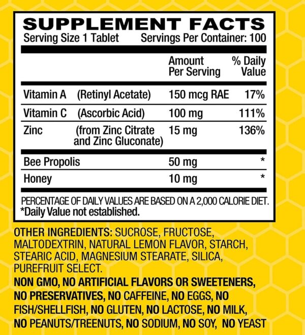 Interior del empaque Zinc Lozenges Basic Organics Limón